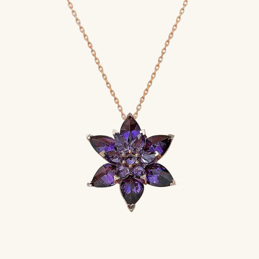 Rose Plated Purple Lotus Flower Silver Necklace