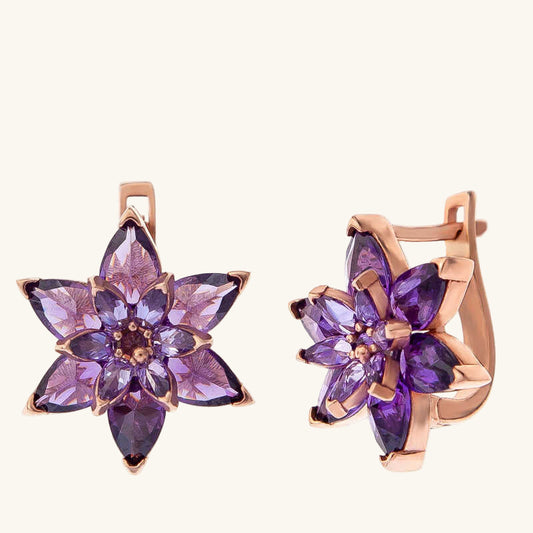 Boucles d'oreilles en argent pour femme, fleur de lotus rose violet