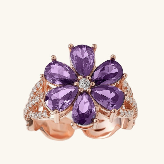 Rose vergoldet lila Liebe Blume Damen Silber Ring