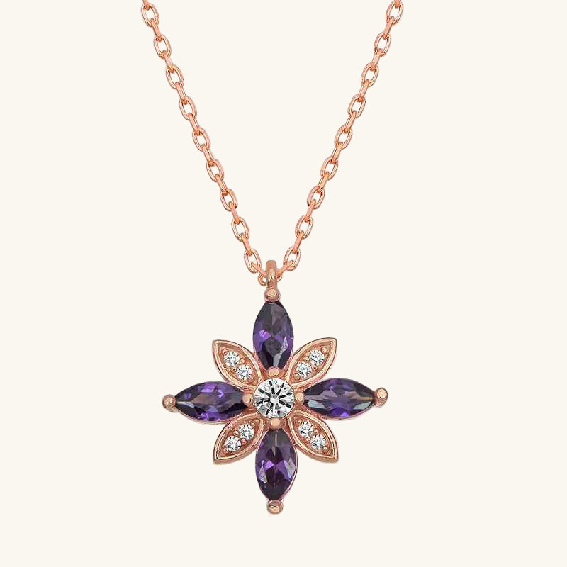 Rose Gold Plated Purple Stone Hope Flower Women's Silver Necklace