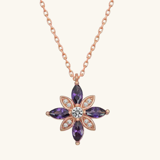 Rose Gold Plated Purple Stone Hope Flower Women's Silver Necklace
