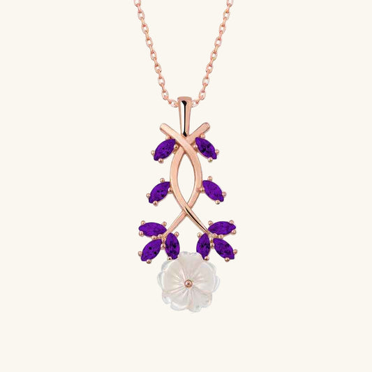 Rose Plated Purple Leaf Spring Flower Silver Necklace