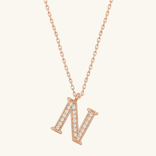 Rosévergoldete Damen-Silberkette mit Buchstaben N