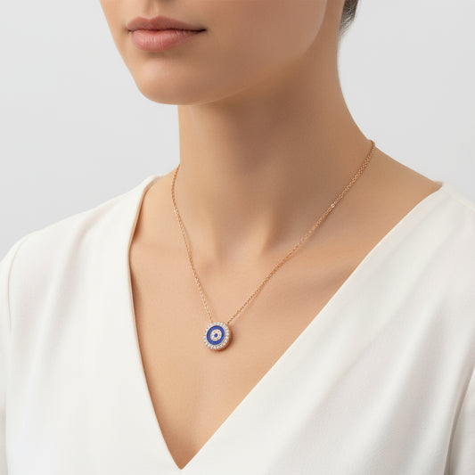 Collier en argent plaqué or rose pour femme avec mauvais œil