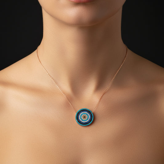 Rose Plated Evil Eye Women's Silver Necklace