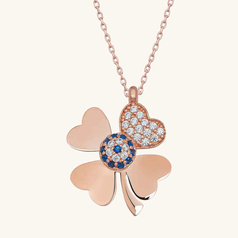 Rose Plated Evil Eye Four-Leaf Clover Women's Silver Necklace