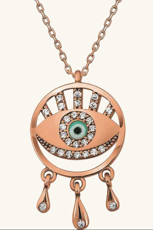 Rose Plated Evil Eye Women's Silver Necklace