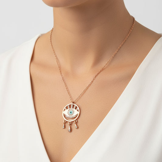 Rose Gold Plated Evil Eye Women's Silver Necklace