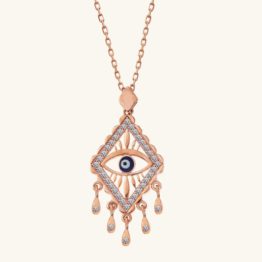 Rose Plated Evil Eye Silver Necklace