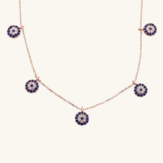 Rose Plated Evil Eye Luck Women's Silver Necklace