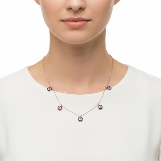 Rose Plated Evil Eye Luck Women's Silver Necklace