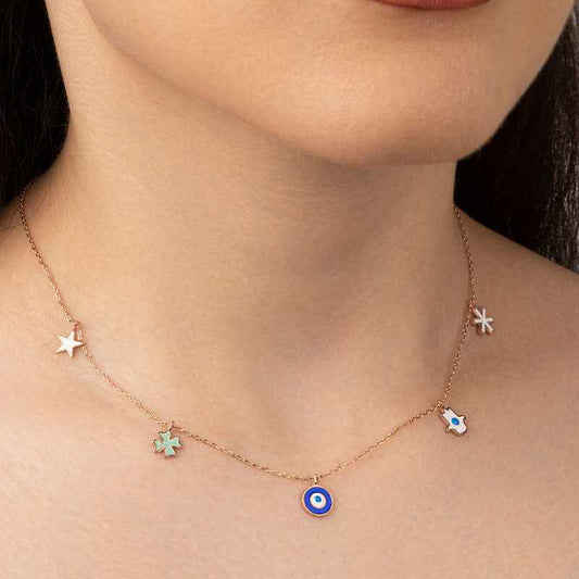 Rose Plated Evil Eye Luck Women's Silver Necklace