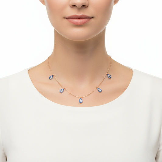 Rose Plated Evil Eye Luck Women's Silver Necklace