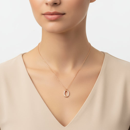 Rosévergoldete Damen-Silberkette mit dem Buchstaben „Ö“