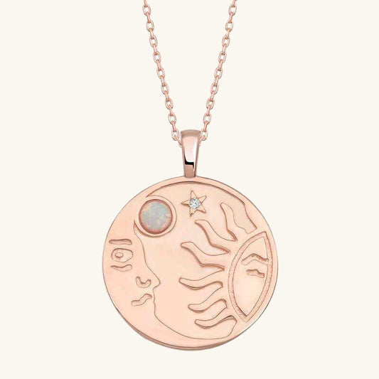 Rose Opal White Stone Sun Moon Women's Silver Necklace
