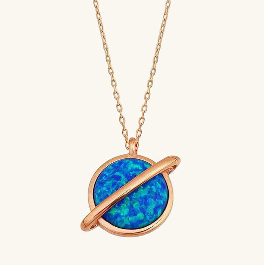 Rose Plated Opal Stone Planet Women's Silver Necklace