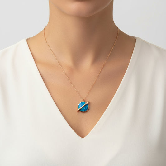 Rose Plated Opal Stone Planet Women's Silver Necklace