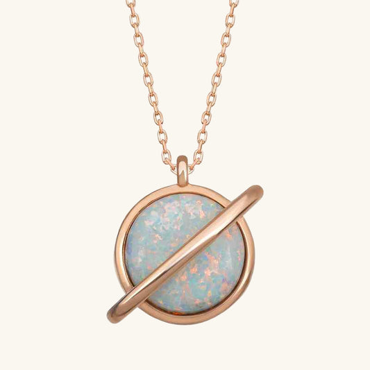 Rose Opal Stone Planet Women's Silver Necklace