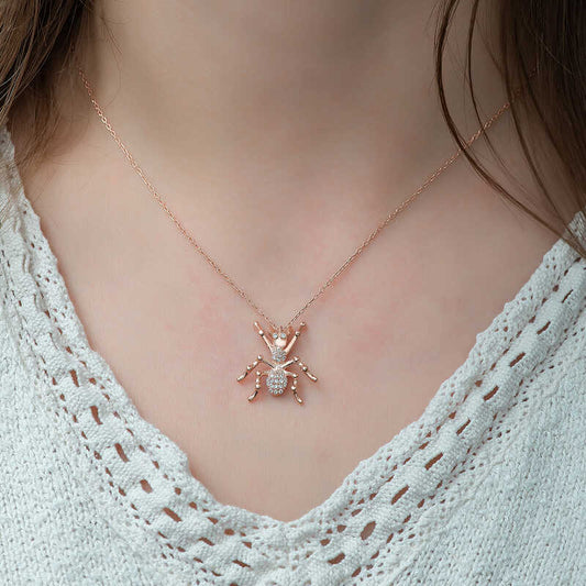 Rose Plated Spider Women's Silver Necklace