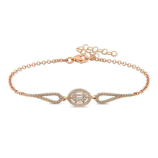 Rose Gold Plated Oval Baguette Silver Bracelet