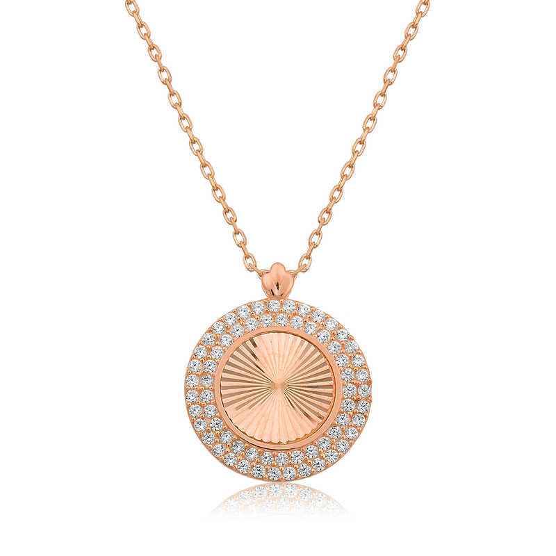 Rose Plated Oval Frill Women's Silver Necklace