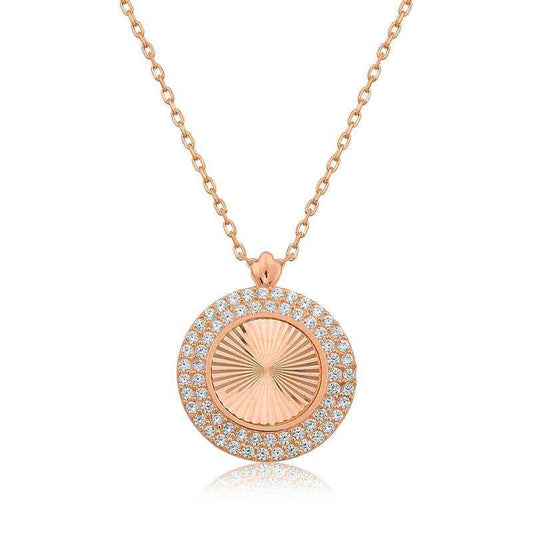 Rose Plated Oval Frill Women's Silver Necklace