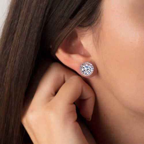 Rose Plated Oval Diamond Model Silver Earrings