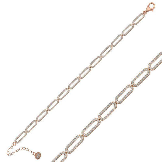 Oval Stone Rose Plated Women's Silver Bracelet