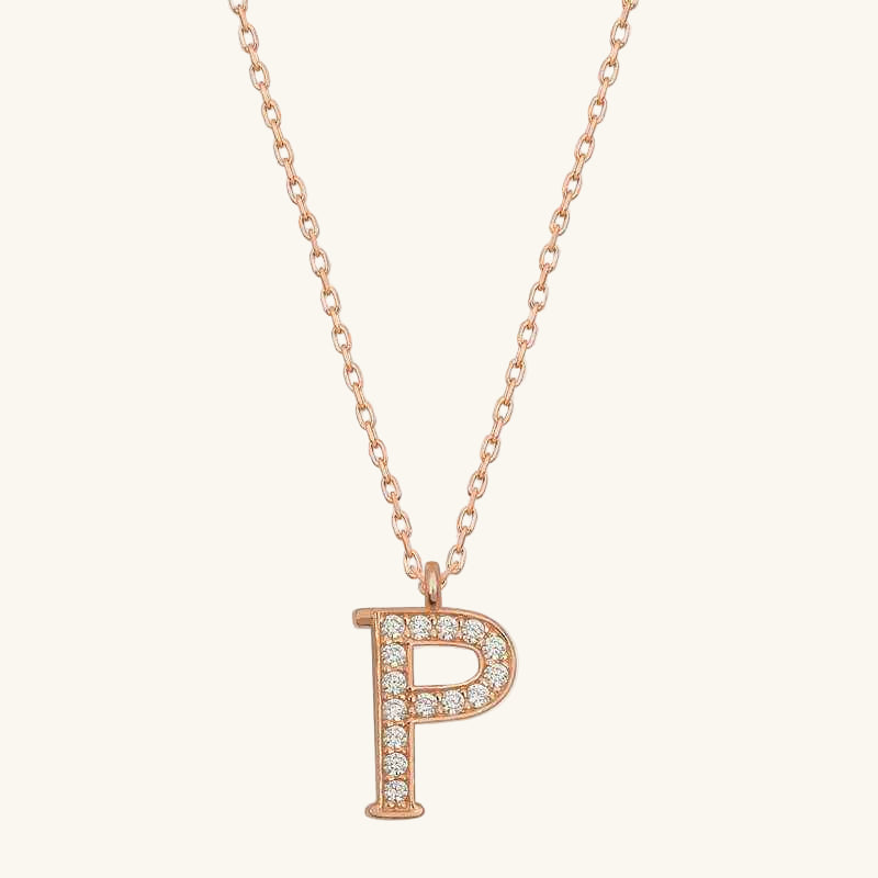 P Letter Women's Rose Plated Silver Necklace