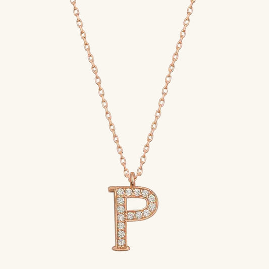 P Letter Women's Rose Plated Silver Necklace