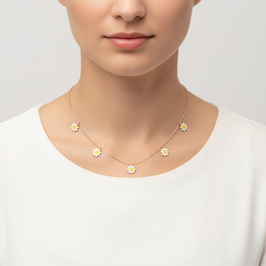 Rose Plated Daisy Luck Women's Silver Necklace