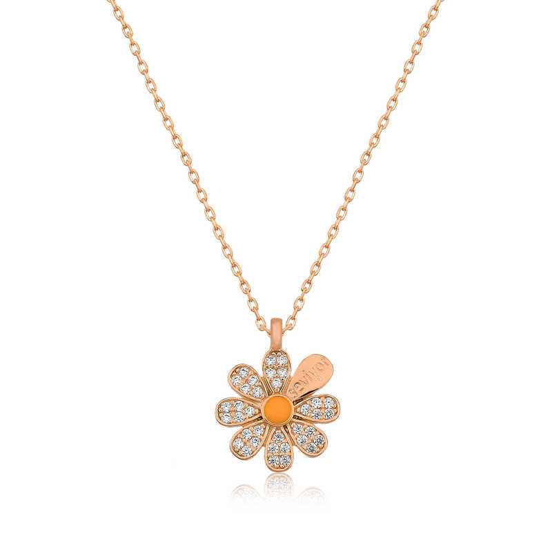 Rose Plated Daisy Love Women's Silver Necklace