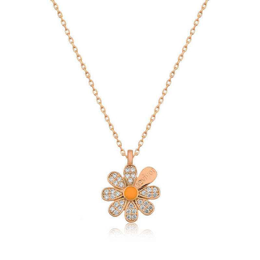 Rose Plated Daisy Love Women's Silver Necklace