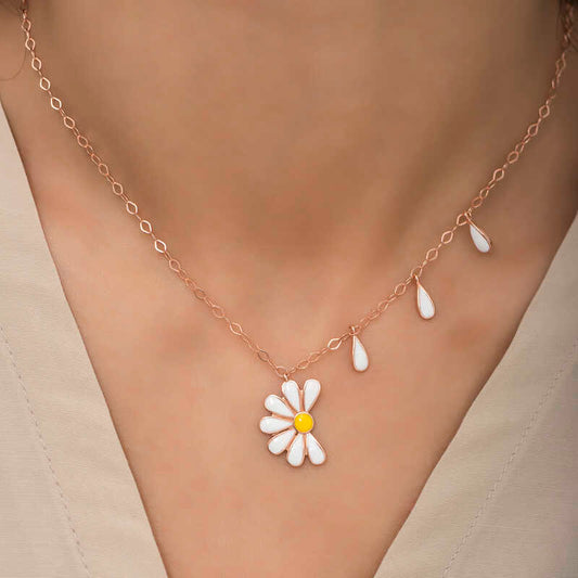 Rose Plated Daisy "He Loves Me, He Loves Me Not" Women's Silver Necklace