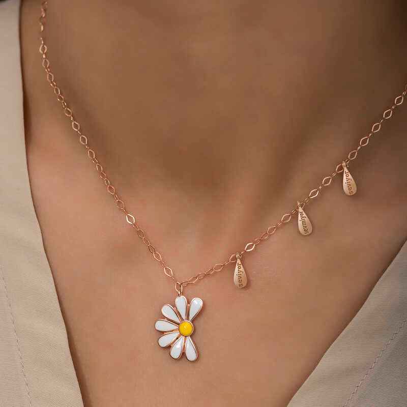 Rose Plated Daisy "He Loves Me, He Loves Me Not" Women's Silver Necklace