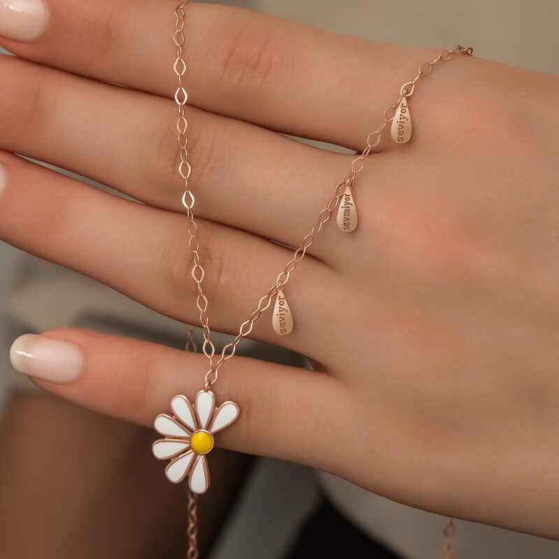 Rose Plated Daisy "He Loves Me, He Loves Me Not" Women's Silver Necklace