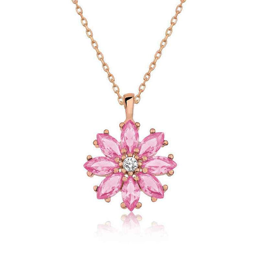 Pink Flower Rose Plated Silver Necklace