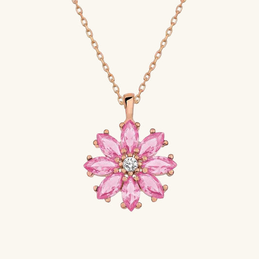 Pink Flower Rose Plated Silver Necklace