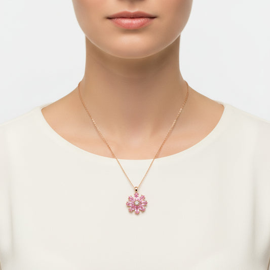 Halskette mit rosa Blume und Rose, vergoldetes Silber