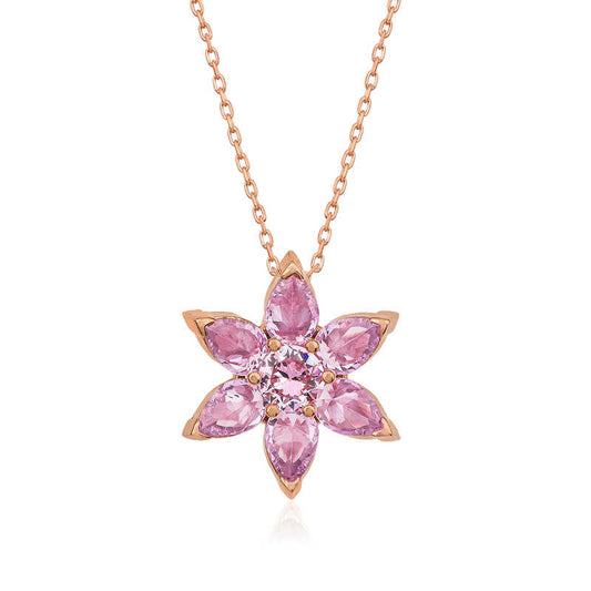 Pink Flower Rose Plated Silver Necklace