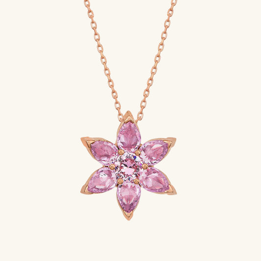 Halskette mit rosa Blume und Rose, vergoldetes Silber