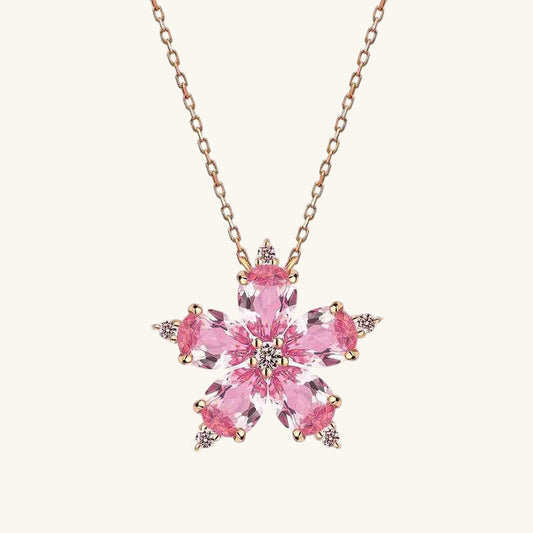 Pink Camellia Flower Rose Plated Silver Necklace