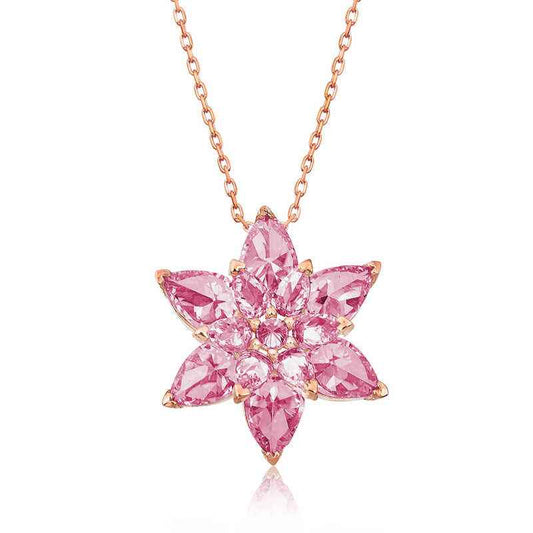 Pink Lotus Flower Rose Plated Silver Necklace