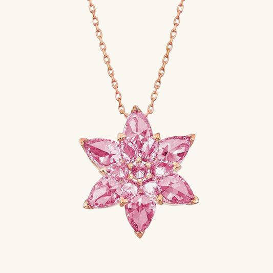 Pink Lotus Flower Rose Plated Silver Necklace