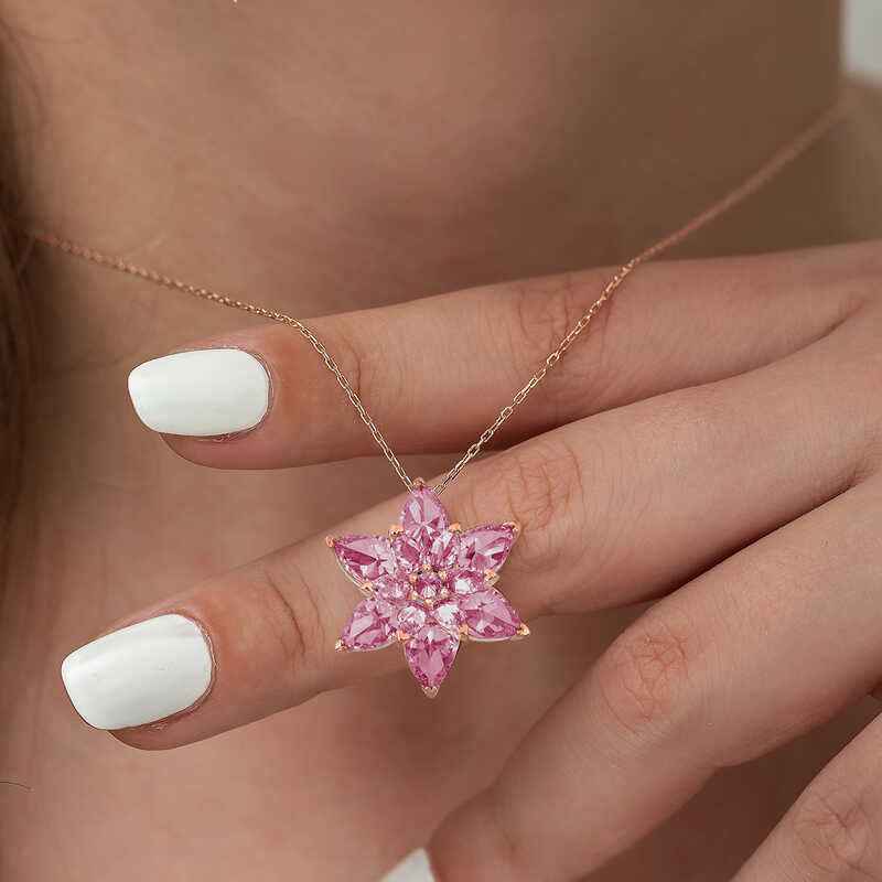 Pink Lotus Flower Rose Plated Silver Necklace