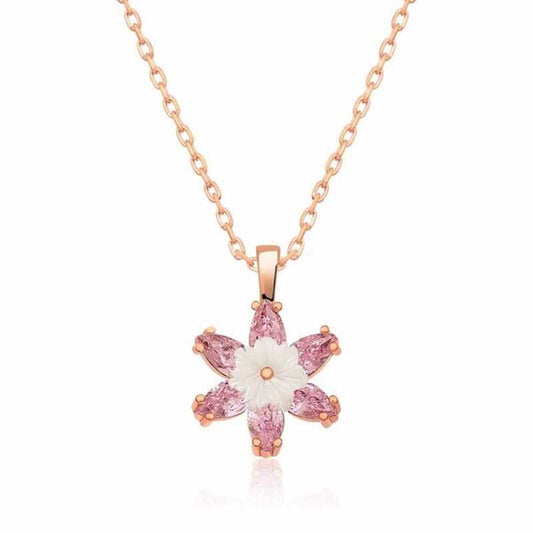 Pink Lotus Flower Rose Gold Plated Silver Necklace