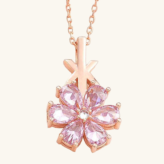 Pink Love Flower Women's Rose Plated Silver Necklace