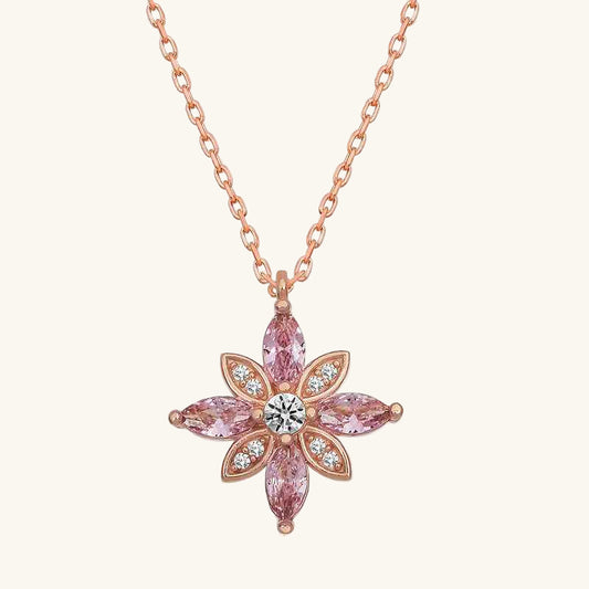 Pink Stone Hope Flower Rose Gold Plated Silver Necklace