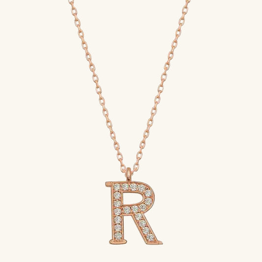 R Letter Rose Plated Women's Silver Necklace