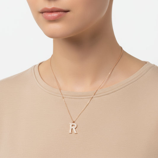 R Buchstabe Rose vergoldet Damen Silber Halskette